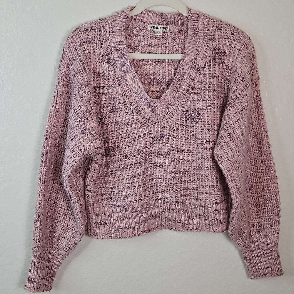 Moral Fiber Women’s Chunky Knit V-Neck Sweater Pink Purple Size M
